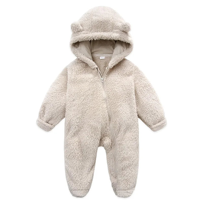 Pudcoco Infant Baby Jumpsuit Long Sleeve Hooded Zipper Closure Winter Romper Clothes for Boys Girls 0-12M