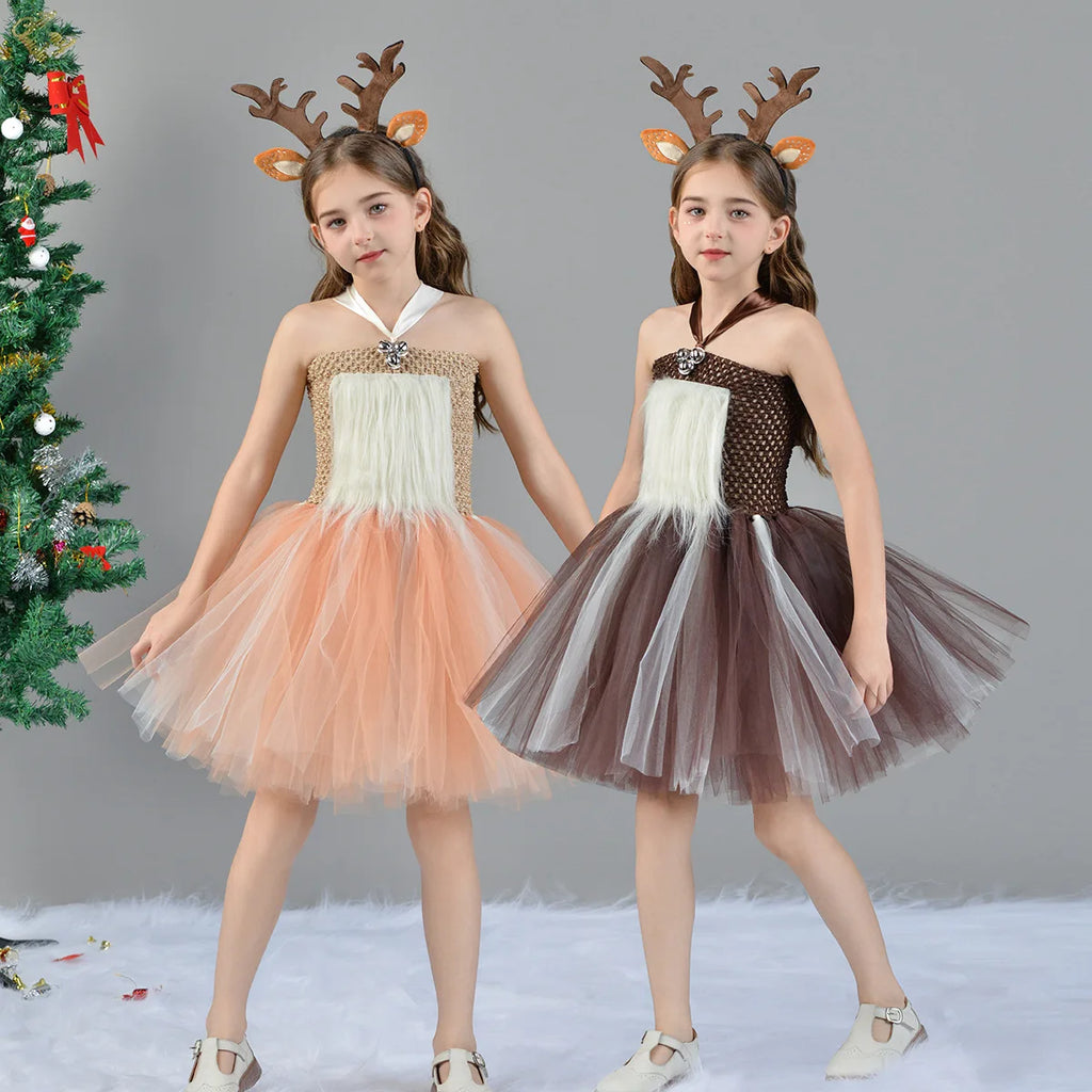 Umorden 2-12Y Toddler Child Kids Christmas Deer Reindeer Costume Dress for Girls Tutu Dress Set