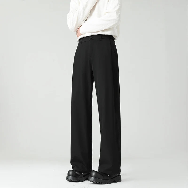 Autumn New Men's Black Gray Suit Pants Loose Straight Drape Solid Color Elastic Business Work Casual Trousers Fashion Clothing