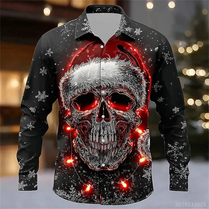 Men's shirt long-sleeved Christmas shirt, 3D printed HD pattern, fashionable casual design, comfortable men's long-sleeved top