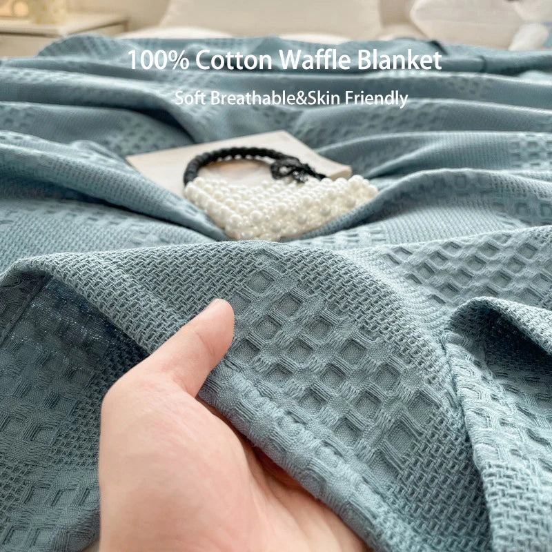 Battilo Cotton Throw Blanket Soft Breathable Waffle Blanket for Twin Queen King Bed Decorative Plaid Sofa Blankets Summer Throws