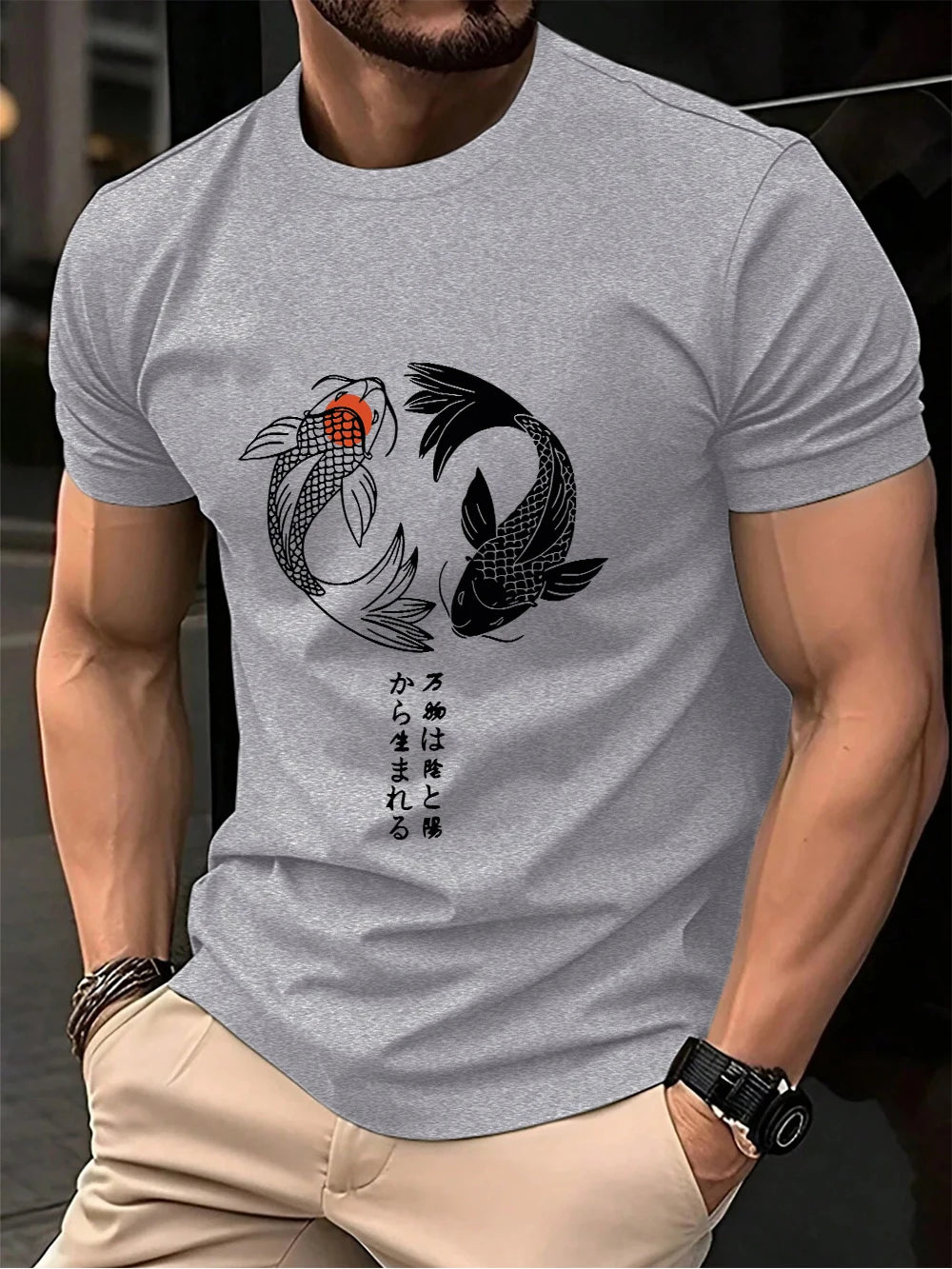 Japanese Koi Harajuku Printing Men T-Shirt Cotton Summer Short Sleeve Tops Soft Oversized O-Neck T Shirt Casual Male Clothes