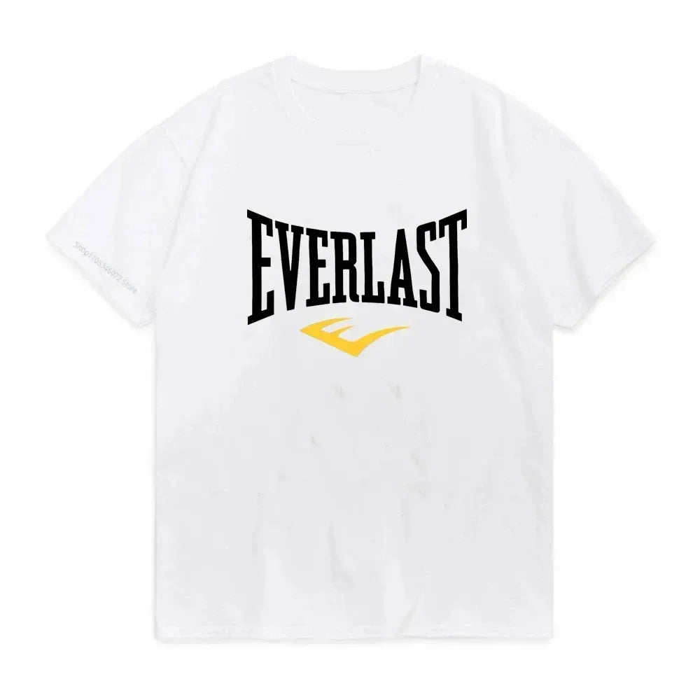 Summer Cotton T-shirt O-collar EVERLAST Boxing Print Summer Harajuku Streetwear Trendy Men's T-shirt Top
