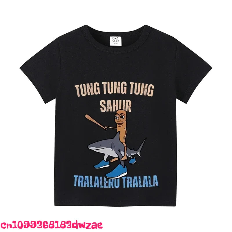 Italian Brainrot Animals Kids Cotton T-shirt Cappuccino Assassino Short Sleeve Tops for Kids Funny Meme Cute Tee Summer Clothing