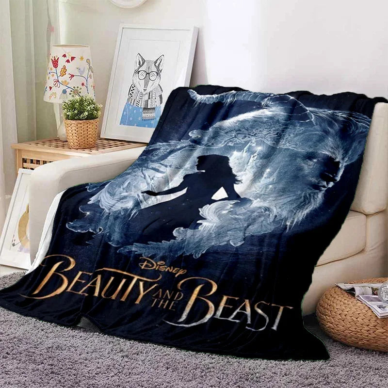 Lovely Beauty and The Beast Cartoon Soft Blankets,Keep Warm Throw Blanket Comfortable Blanket for Picnic Beds Sofa Home Bedroom