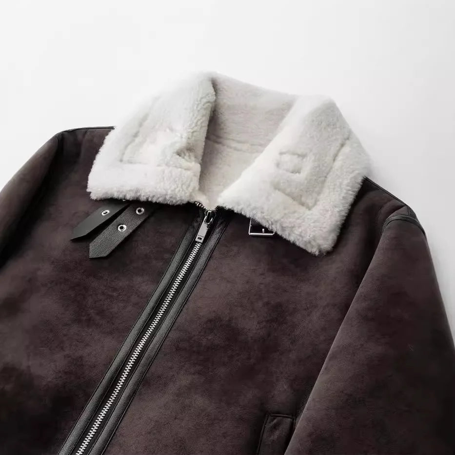 New Fashion Men's Thicken Turn-down Collar Long Sleeve Zipper Casual Trendy Thicken Faux Leather Jackets Male Coats Clothes Tops