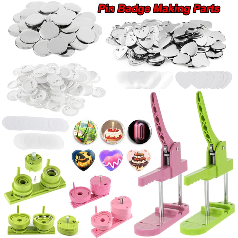 Pink/Green Button Badge Machine Mold Die DIY Round/Heart Pin Badge Making Punch Press Maker 57*53mm Badge Parts For DC108 Series