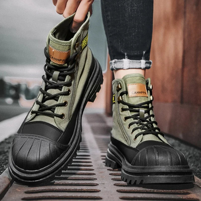 Street Style Men's Canvas Boots Autumn Winter Camouflage Platform High Top Ankle Boots Wear-resistant Works Boots Botas Hombre
