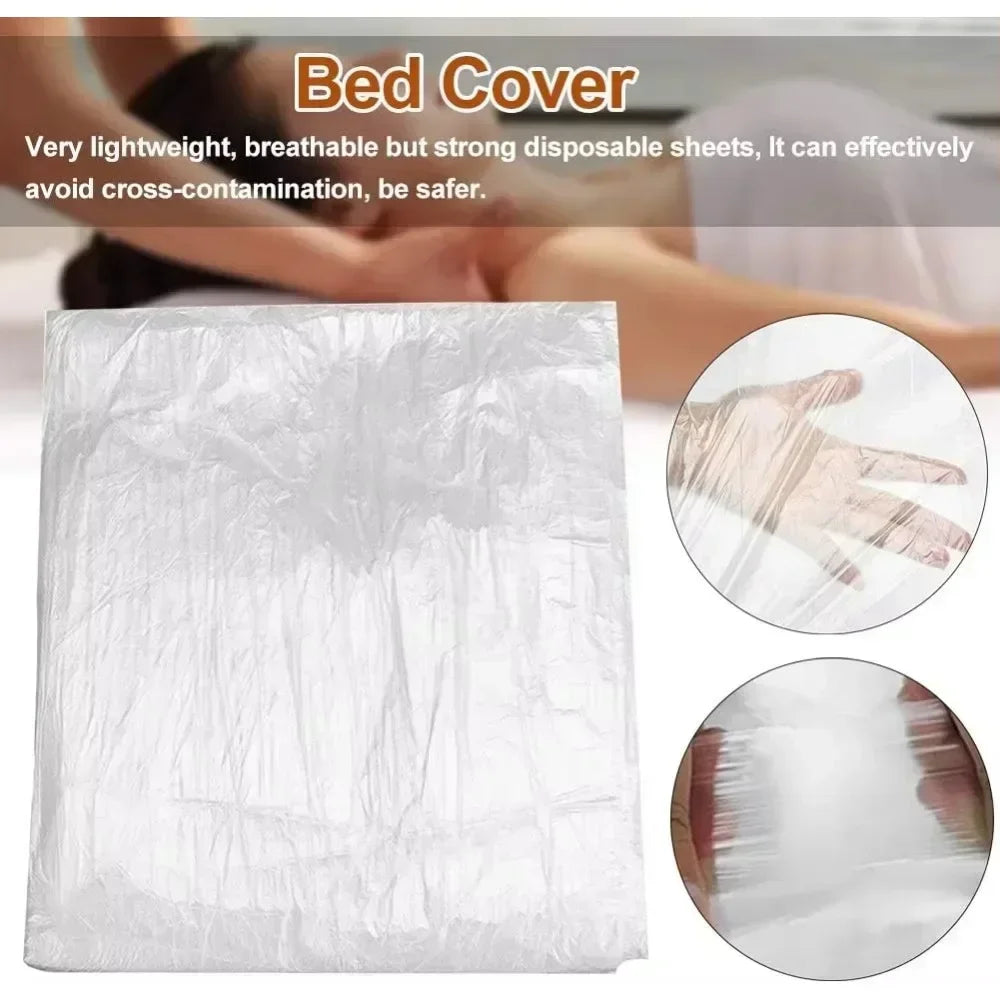 100pcs Disposable Plastic Bed Sheets Cover Bedspread SPA Massage Treatment Table Sheets Transparent Beauty Bed Waterproof Film