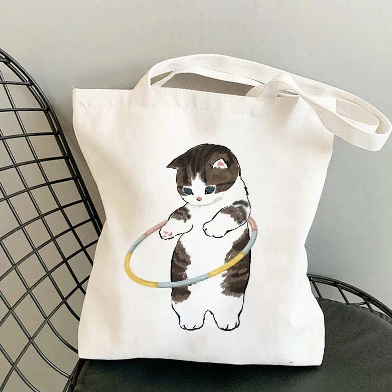 Tote Bag Shoulder Bags for Girls Fashion Canvas Bags Handbags Casual Girl Shopper Bag Kawaii Cats Cute Animal Bags Shopping Bag