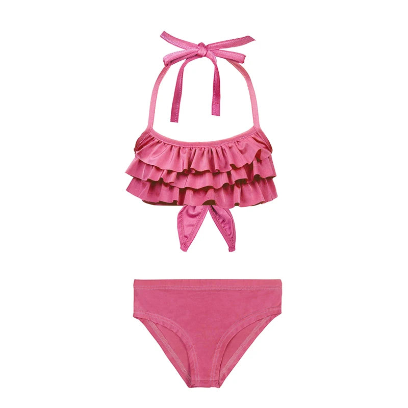 2Pcs/Set Fashion Girls Sling Bikini Summer Holiday Kids Swimsuit Children's Beach Vacation Beachwear Ruffle Style Split Swimwear