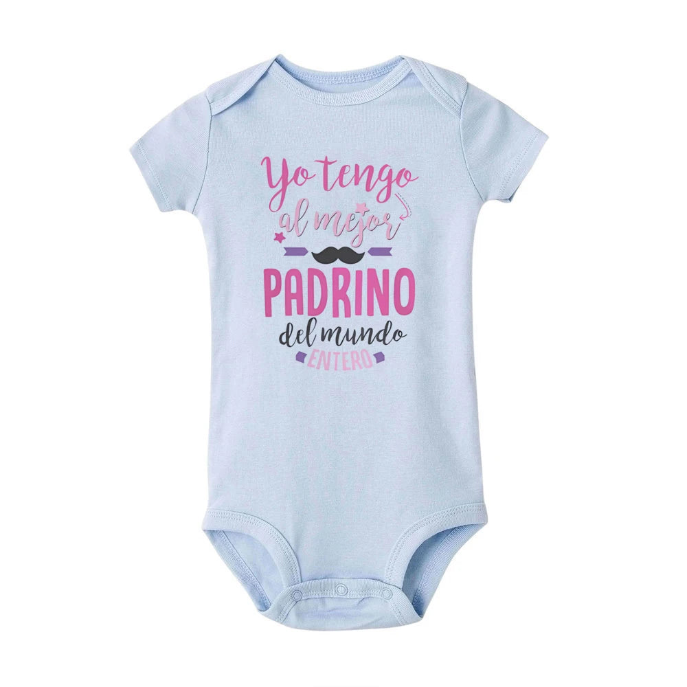 I Have The Best Godfather in The Entire World Spanish Print Baby Romper Funny Newborn Outfit Infant Short Sleeve Bodysuit Gift