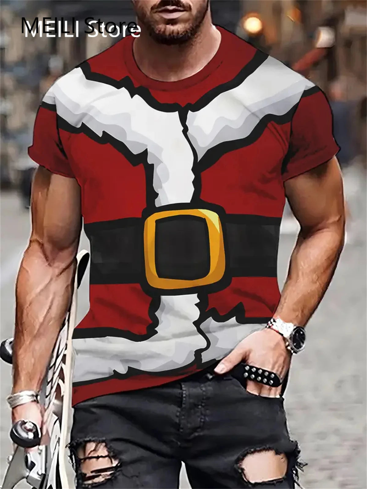 Men's T Shirt Santa Claus Graphic Print Pullover Summer Casual Short Sleeve Tee Funny T-Shirts Male Christmas Oversized Clothing
