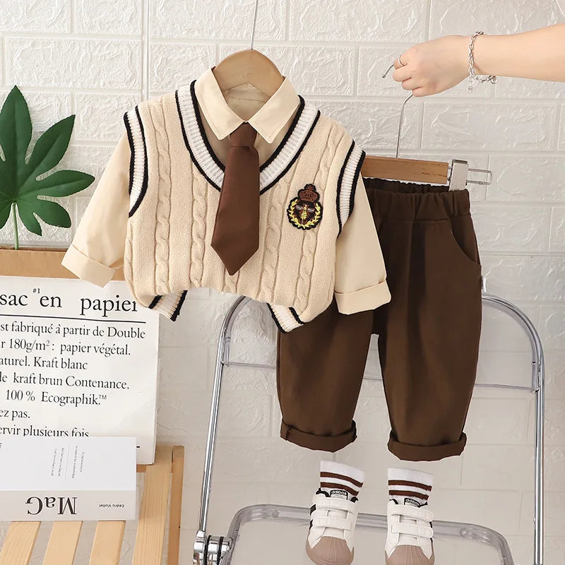 New Autumn Baby Clothes Children Vest Shirt Pants 3Pcs/Sets Kids Boys Clothing Infant Casual Cotton Costume Toddler Tracksuits