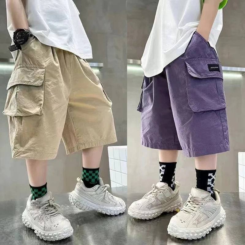 New Summer Teenage Short Boys Pants 3-14 Years Old Big Pocket Trousers For Kids Children Birthday Present