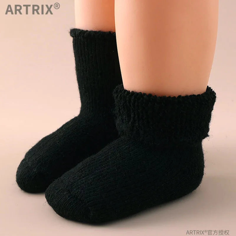 Winter Warm Thicken Wool Cashmere Socks Solid Color White Knee High Long Home Stocking for Baby Boy Girl Kids Children Stuff