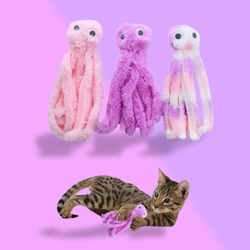 Cute Interactive Octopus Shaped Cat Plush Toy for Relieve Boredom Bite Resistant Cat Toy for Teeth Cleaning Pet Supplies for Cat