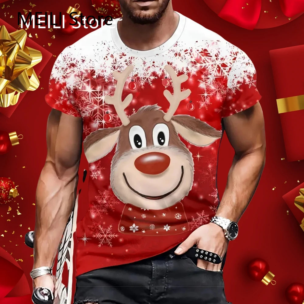 Men's T Shirt Santa Claus Graphic Print Pullover Summer Casual Short Sleeve Tee Funny T-Shirts Male Christmas Oversized Clothing