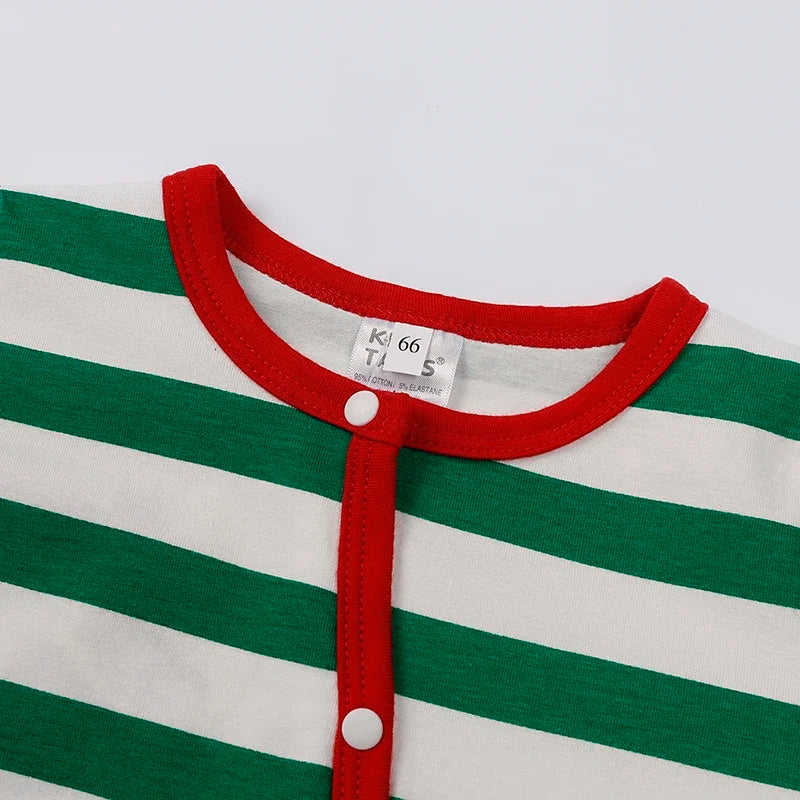 2PCS Christmas Costume Newborn Baby Boy Girl Clothes Striped Romper＋Hat Long Sleeve Cotton Bodysuit Jumpsuits Infant Clothing