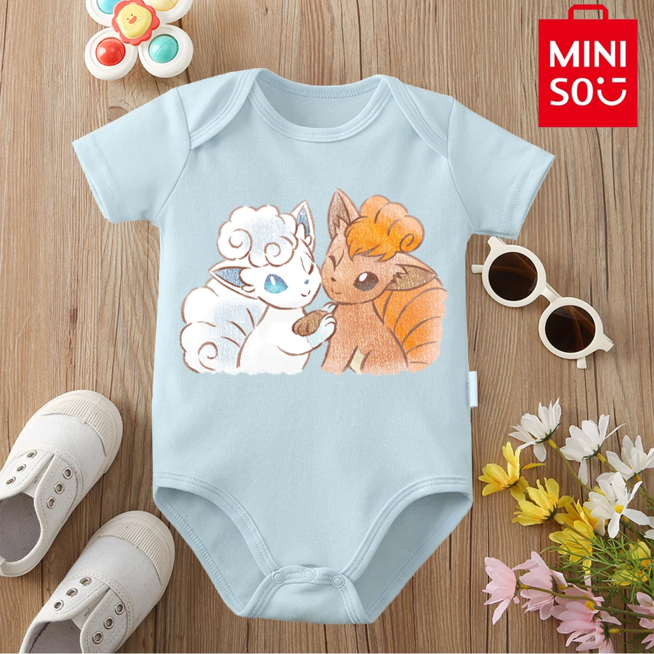 MINISO Pure Cotton Cute Pokemon Pikachu Print Bodysuit Baby Soft Cloths Gift for Baby Onesie Jumpsuit for 0 To 12 Months Newborn