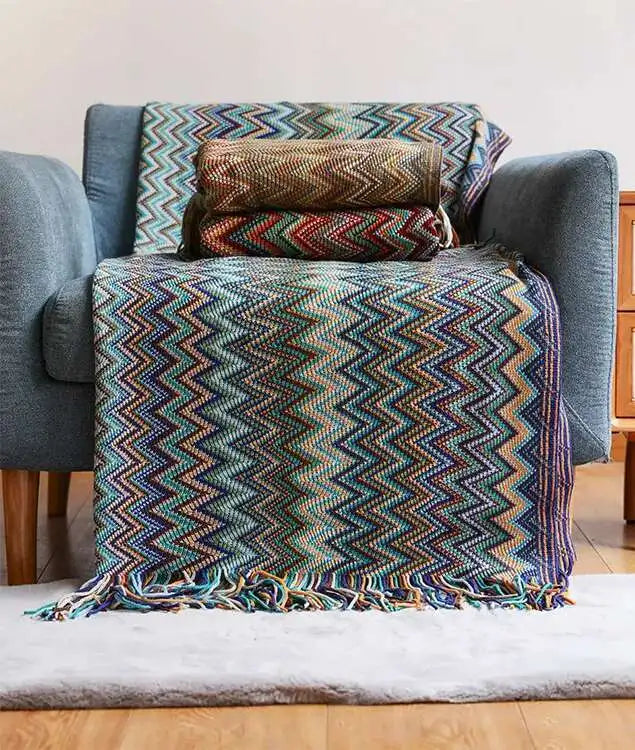 Blanket Tassel 100% Blanket with Acryl Summer Hand Bed Knitted Sofa Travel Breathable Chic Bohemian Soft Comfortable Blanket