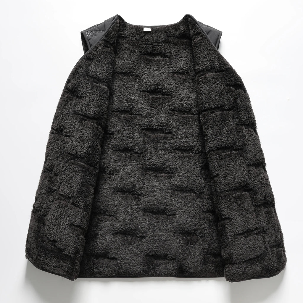 Winter Men Fleece Lined Vest Jacket Windproof Wool Liner Warm V-neck Casual Sleeveless Coats Padded Thicken Outdoor Waistcoats