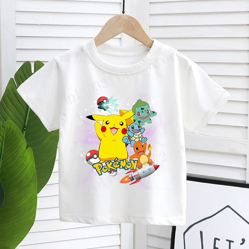 Cartoon Pokemon Children's T-shirt Printed Cute Boys Girls Clothes Anime Outfit Cotton Short Sleeve Shirts Kawaii Birthday Tops