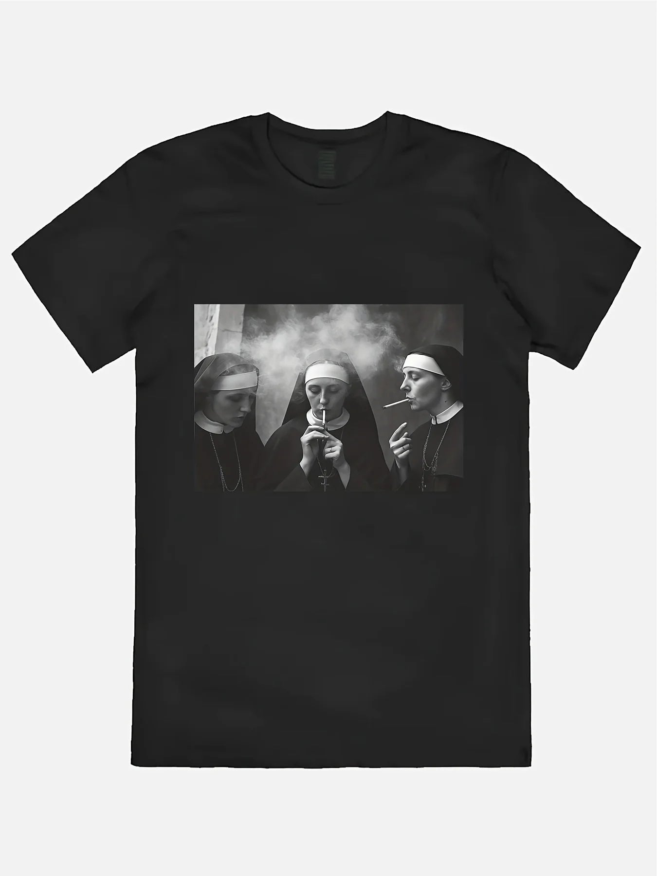 Men's Gothic Horror Design T-shirt Satanist Nuns Print Small Design Men's T-shirt Dark Unique Rebellious Personality Pure Cotton