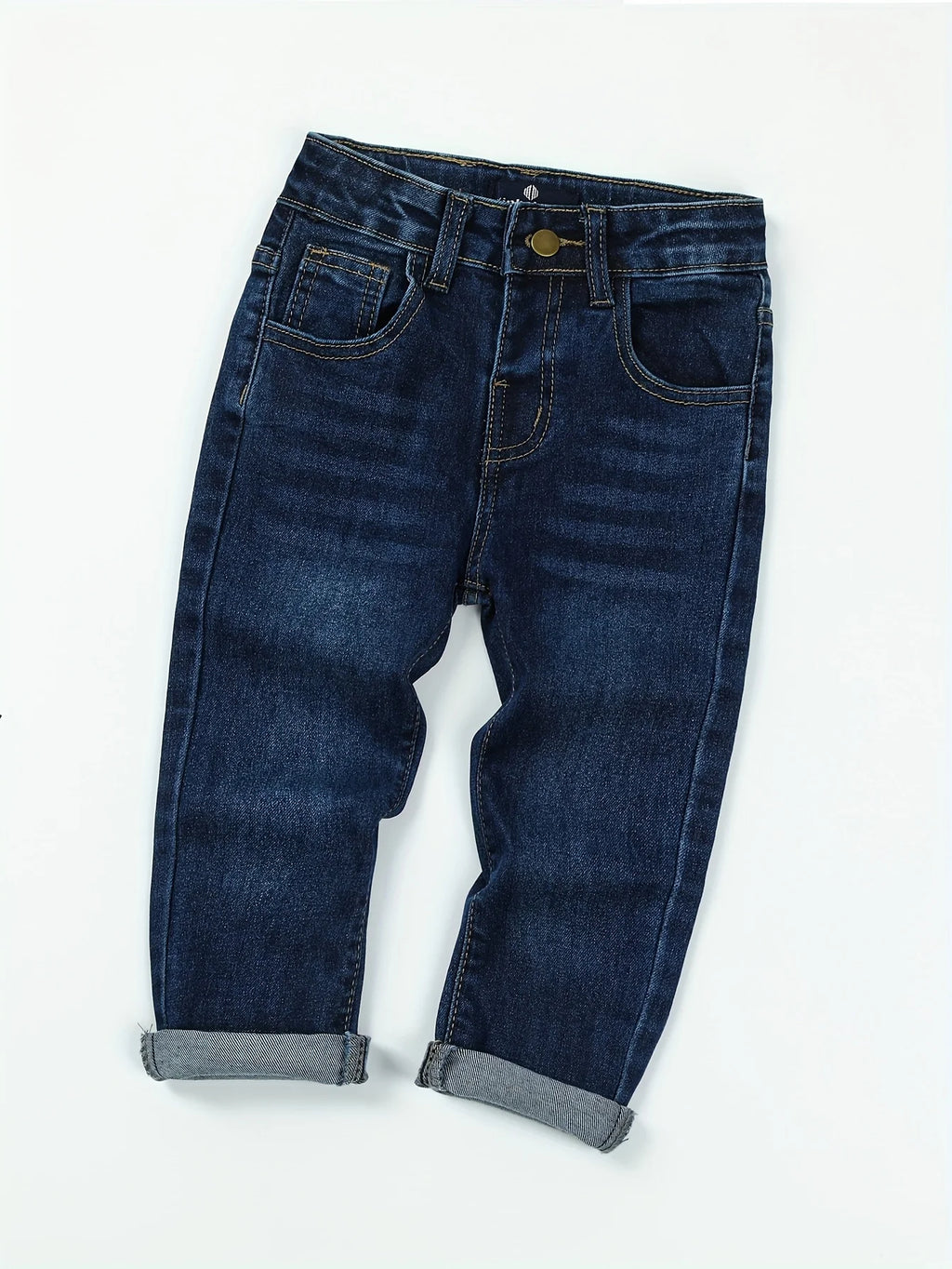 Boys' Slim-Fit Stretch Denim Jeans - Dark Blue Casual Style Pants with Pockets, Perfect for Spring & Fall, Durable Construction