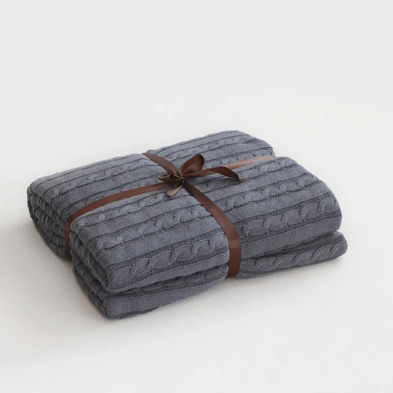 100% Cotton Knitted Blanket Solid Color Sofa Blanket Cover Nordic Home Decor Throw Blanket For Bed Portable Breathable Shawl