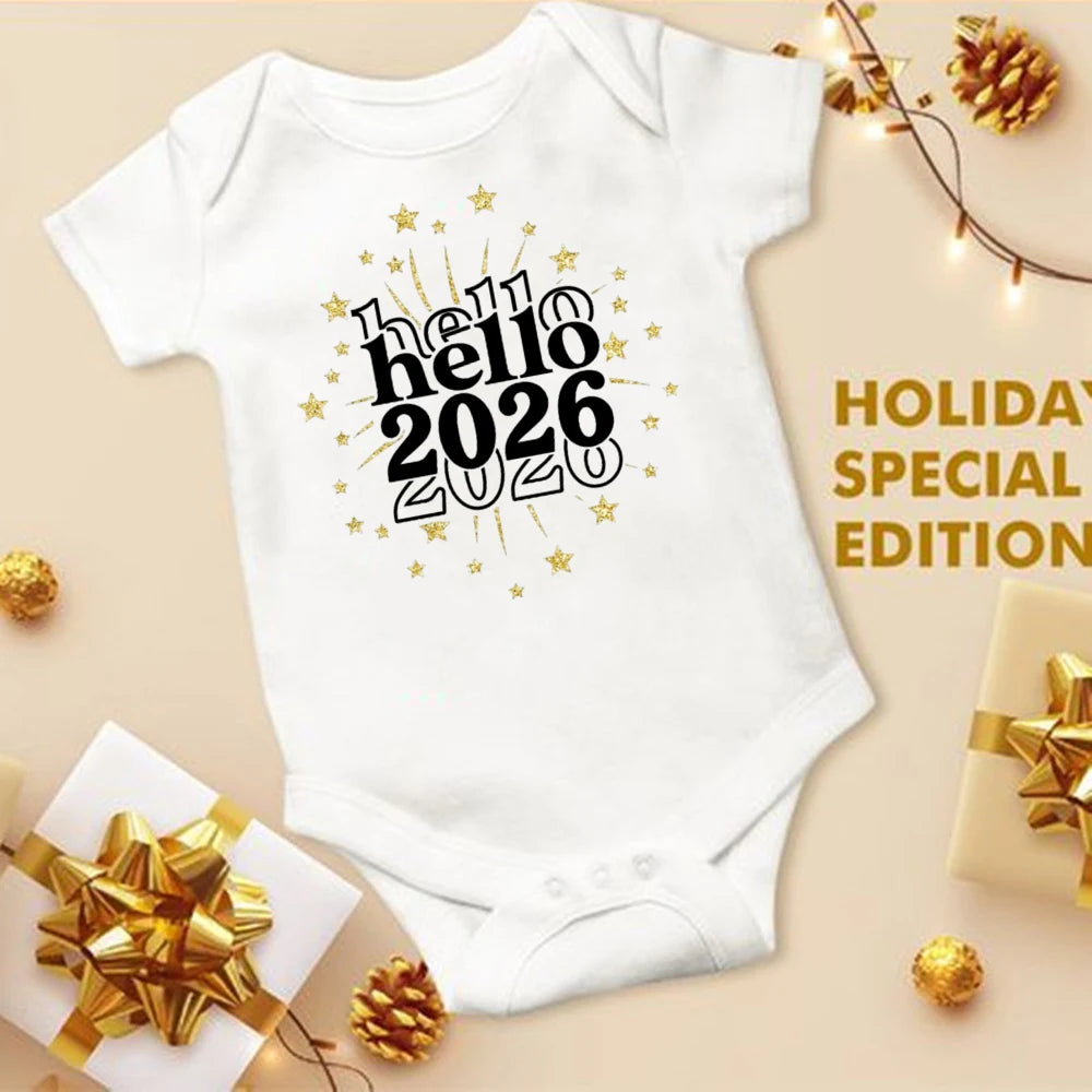 Baby Bodysuit Hello 2026 Inant Romper New Year Baby Gift Toddler Short Sleeve Jumpsuit Boys Girls Clothes Newbron Shower Present