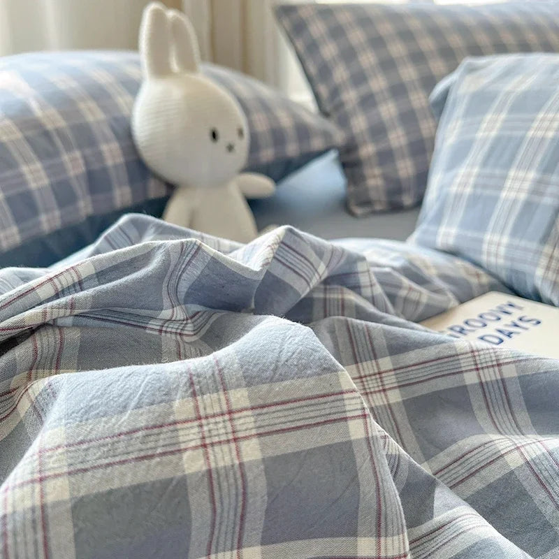 Bed Sheets Set Plaid Style Duvet Cover Pillowcase with Bedsheets Home Bed Linen Sets 이불커버세트 Skin-friendly Bedclothes