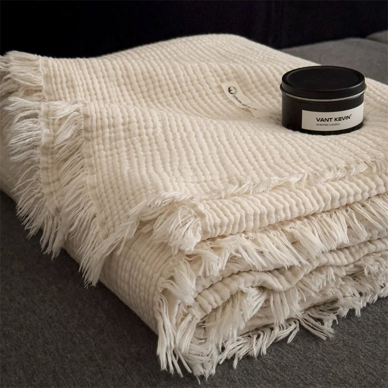 Skin-friendly Blanket Pure Cotton Plaid Home Bed Blankets Breathable Plaid Travel/Car/Office Shawl Air Conditioning Blanket 담요