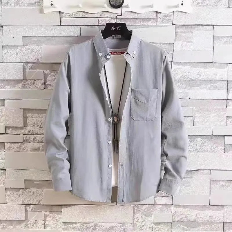 Retro Japanese Sle Casual Ox Cloth irt Men's Summer Thin Long Sve Workwear Sun Protection Outerwear Loose Fit