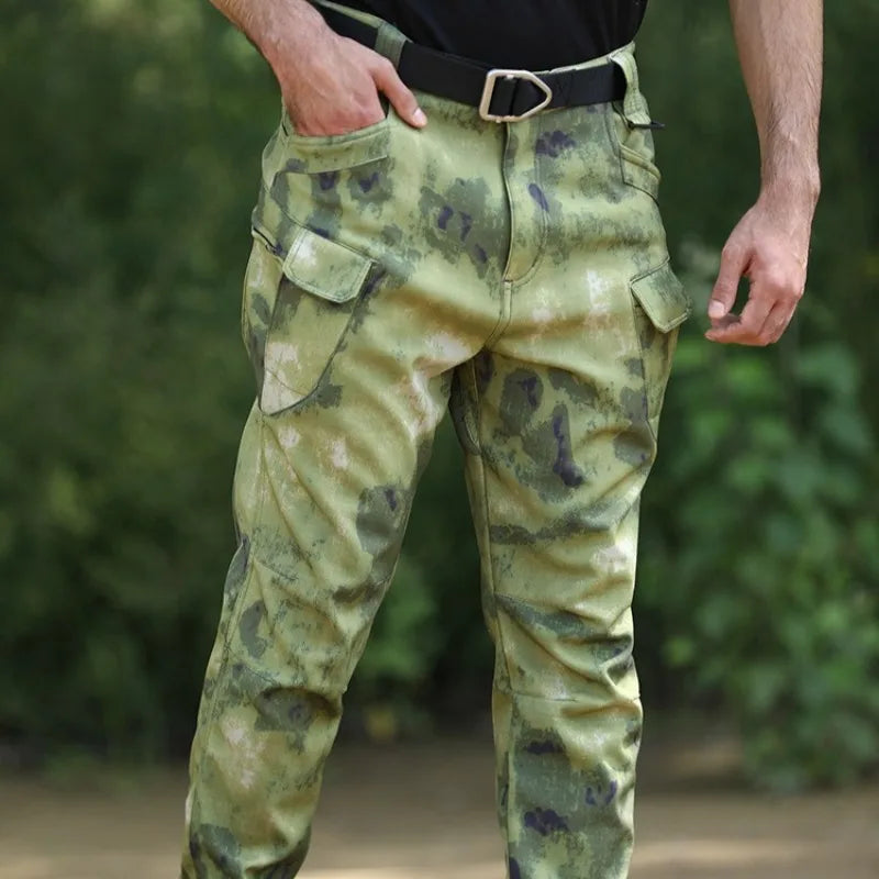 Men's Winter Pants Water Resistant Fleece Lined Snowboard Softshell Tactical Pants with Multi-Pockets Outdoor Work Pants