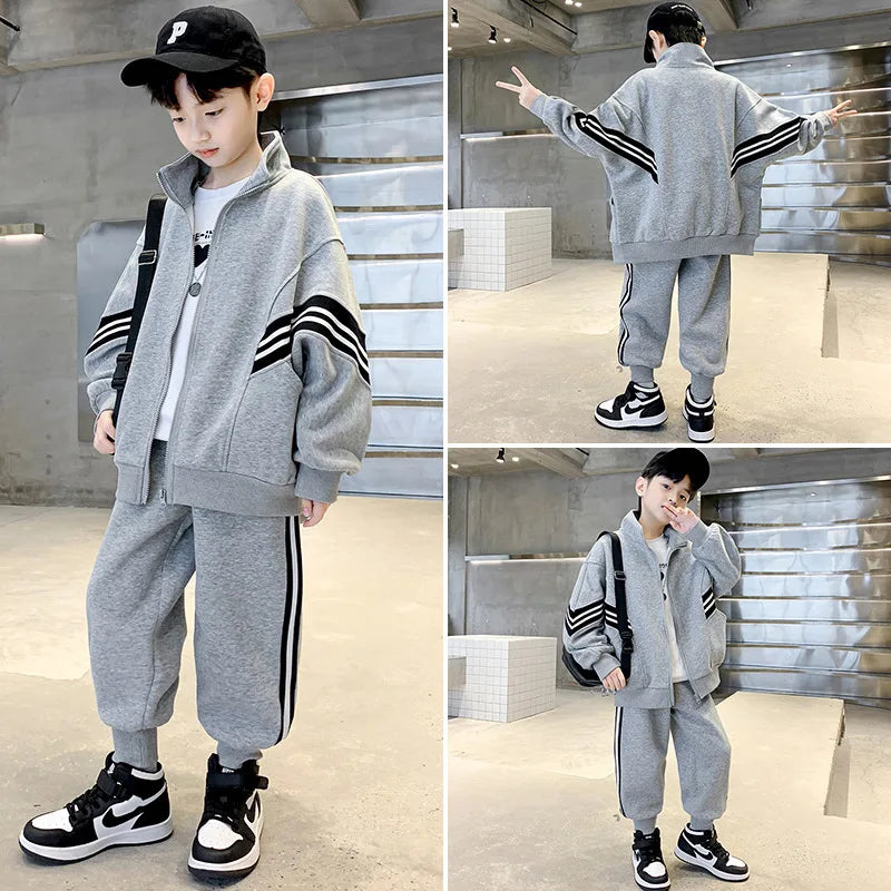 Spring Autumn Teenager Boys Clothes Suits Children New Fashion Zipper Coat + Pants 2Pcs Outfits Kids Tracksuit 4 6 8 10 12 Years