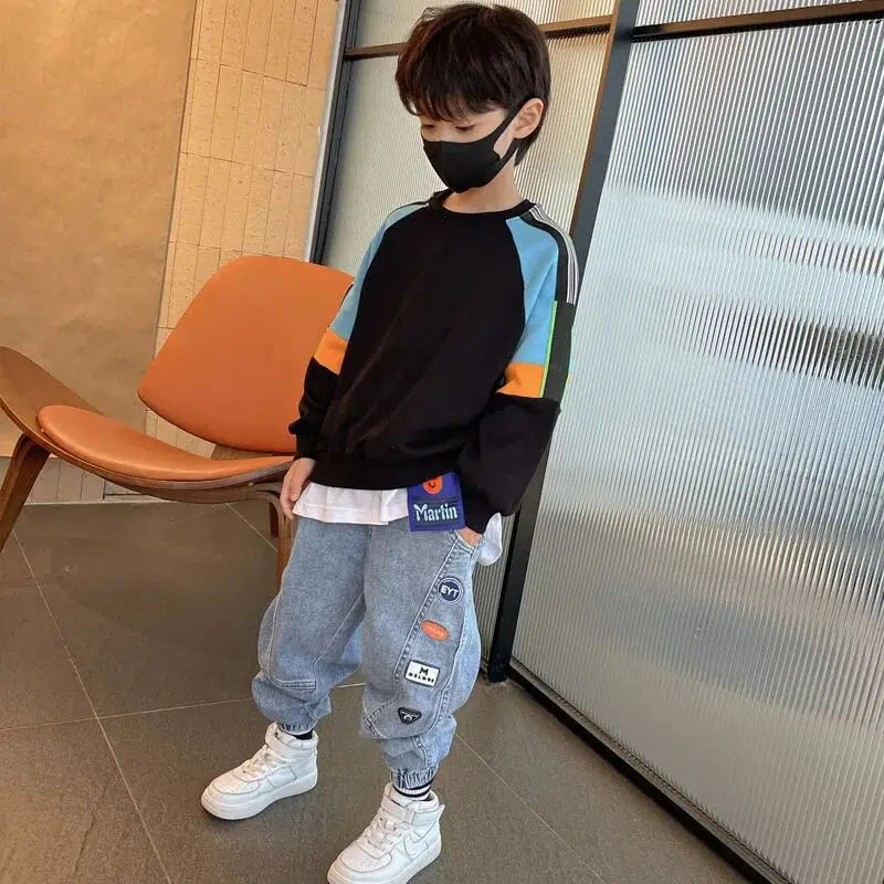 3 5 8 10 12Y Boys Jeans 2025 New Spring and Autumn Teenage Boys Korean Fashion Outwear Trousers Children's Leggings Casual Pants