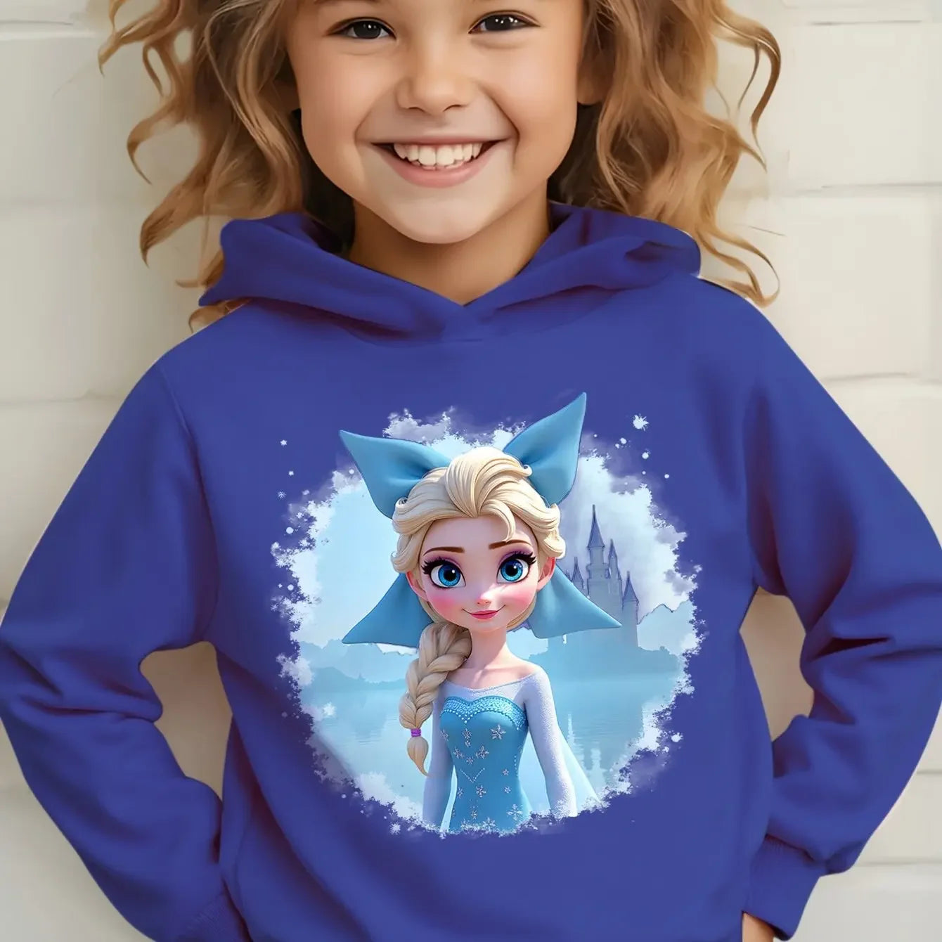 Cute Elsa Pattern Children's Long-sleeved Hooded Sweatshirt for Autumn and Winter Travel Wear Suitable as a Gift for Children