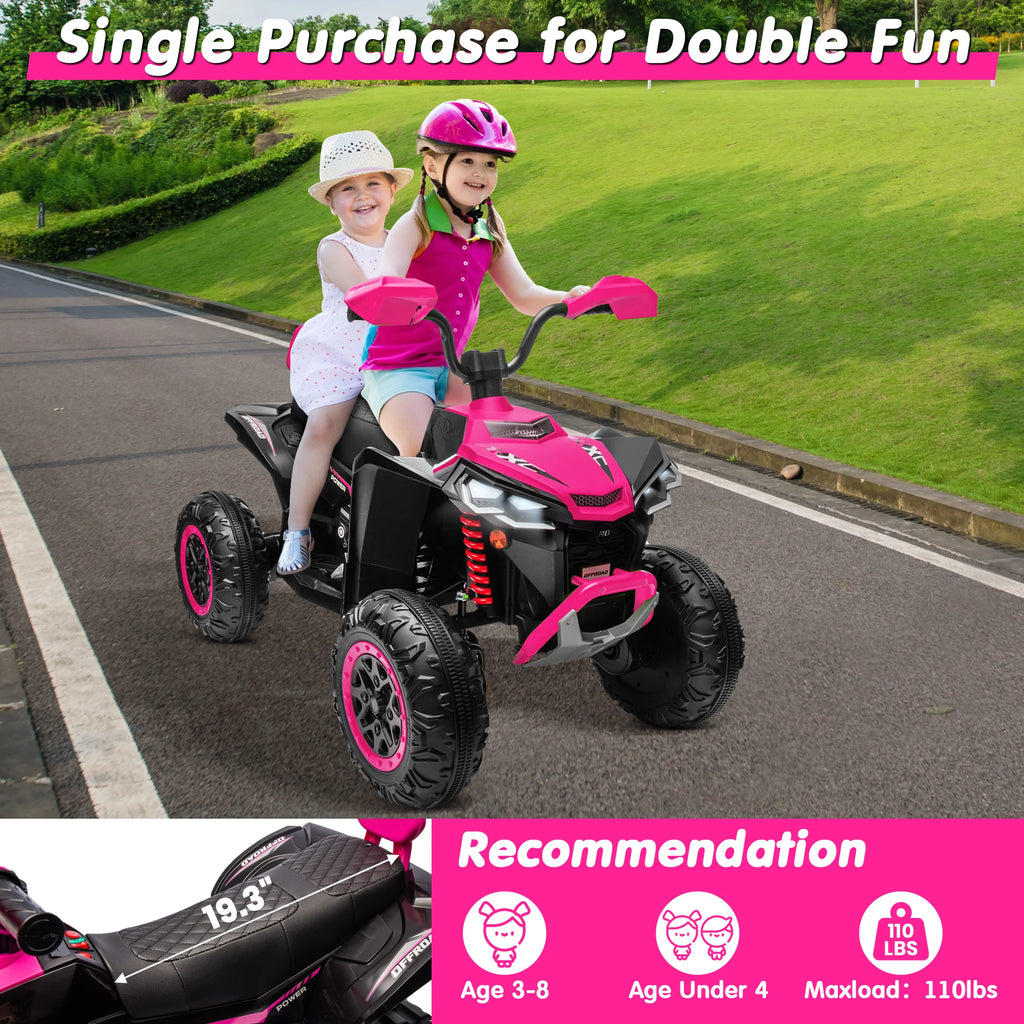 Kids ATV 4 Wheeler,  Upgraded 2 Seater 24V Ride On Toy for Big Kid w/800W Powerful Motor, Battery Powered