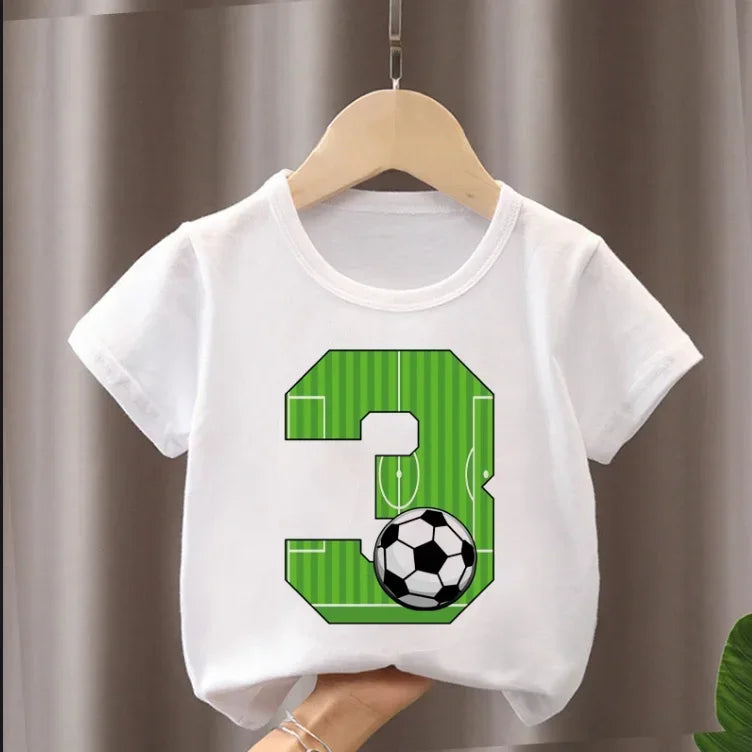 Cute Boys Girls Football T Shirts Birthday Shirt 2-9Years Boy Soccer Sport T-Shirt for Kids Birthday Gift Tshirt Tops White