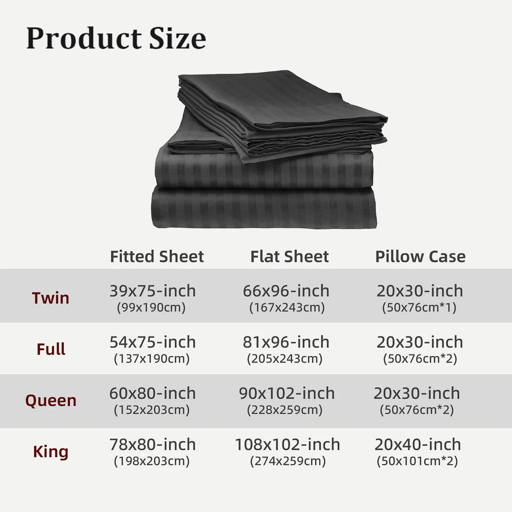 Battilo Bed Sheets 4 Pieces Set Luxury Fitted Flat Sheet with Pillowcases Solid Stripe Bedding Set For Twin Full Queen King Size