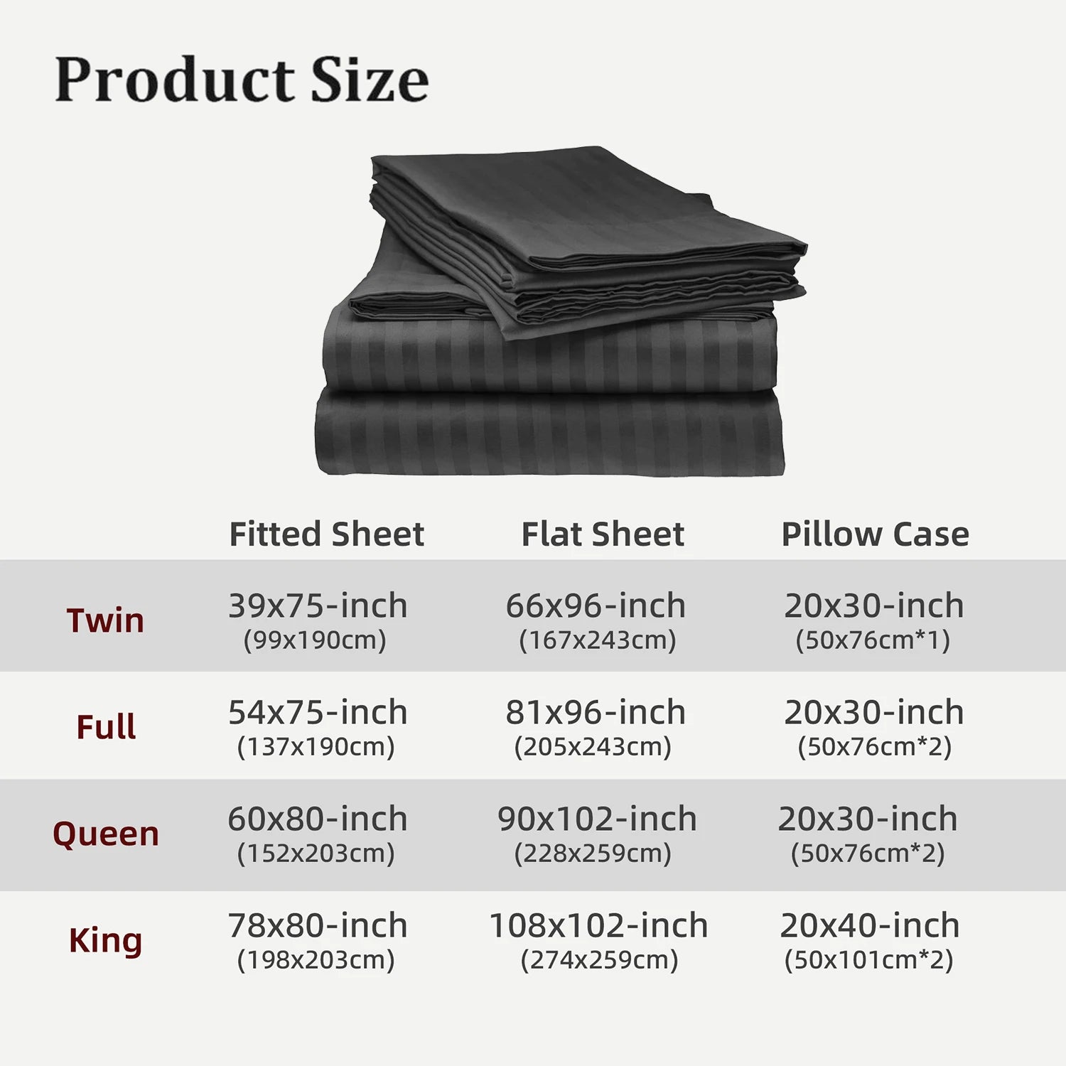 Battilo Bed Sheets 4 Pieces Set Luxury Fitted Flat Sheet with Pillowcases Solid Stripe Bedding Set For Twin Full Queen King Size