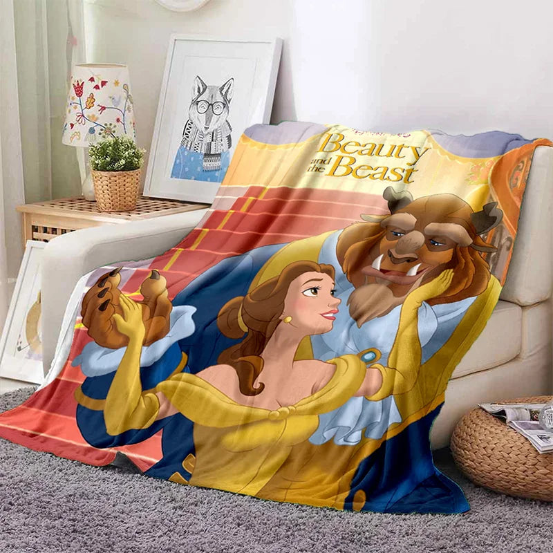 Lovely Beauty and The Beast Cartoon Soft Blankets,Keep Warm Throw Blanket Comfortable Blanket for Picnic Beds Sofa Home Bedroom