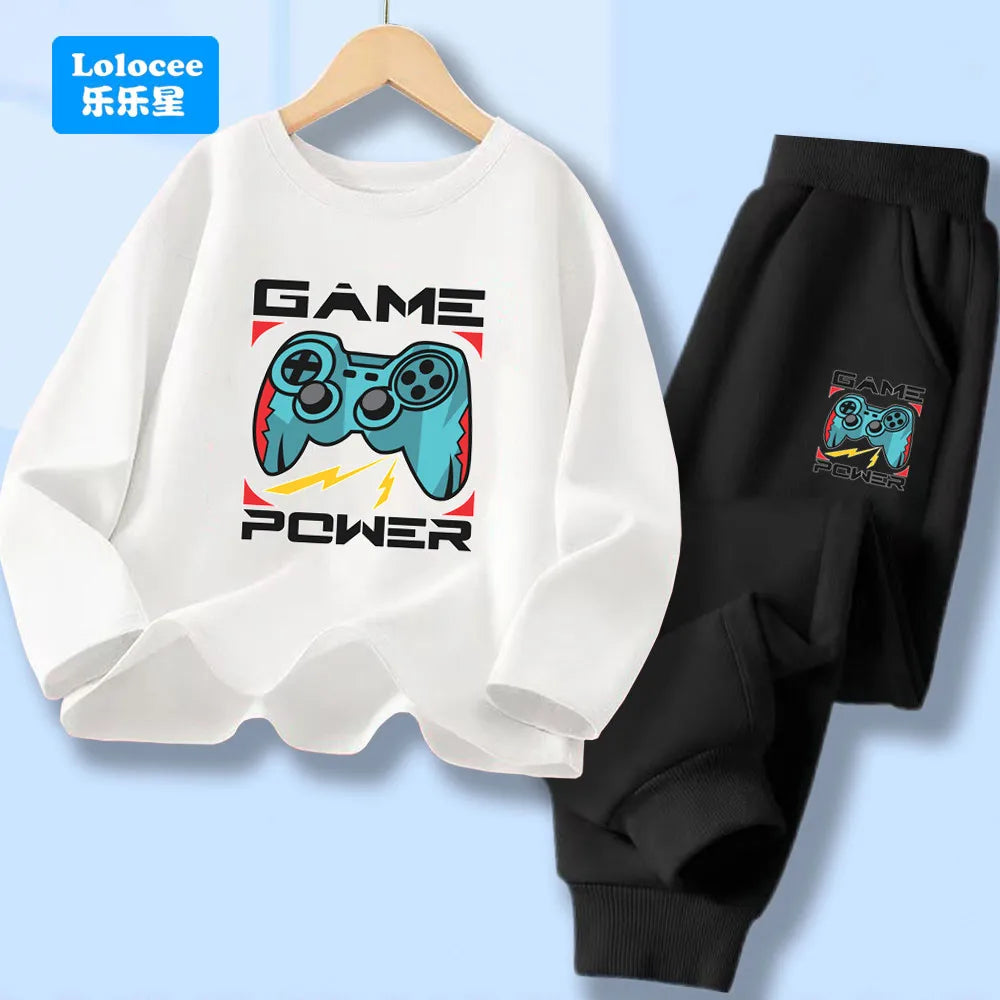 Kids Sport Outfit Teens Spring Autumn Long Sleeve T-shirt Top & Pants 2pcs Sets Boys' Gamepad Printed Tracksuit YXJ01