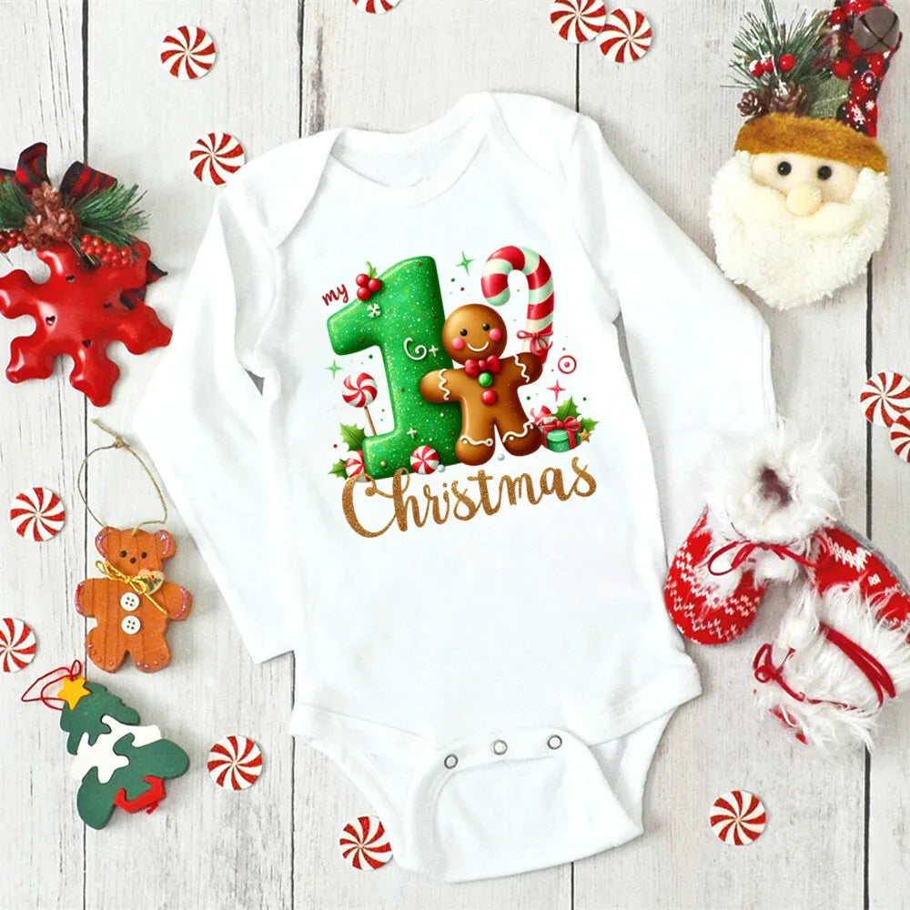 My 1st Christmas Deer Print Baby Romper Newborn Long Sleeve Romper Xmas Toddler Jumpsuit Christmas Party Infant Bodysuit Outfit