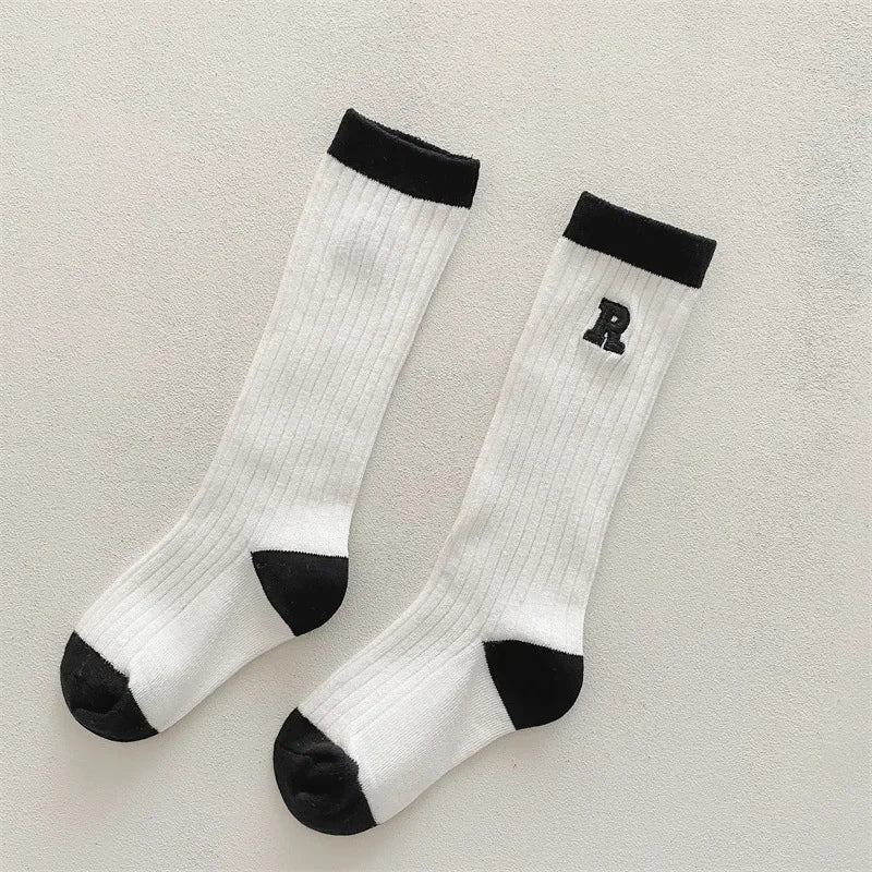 Spring Autumn Baby Cotton Kids Floor Sport Stockings New Korean White Black Striped Knee High Long Socks for Children Clothes