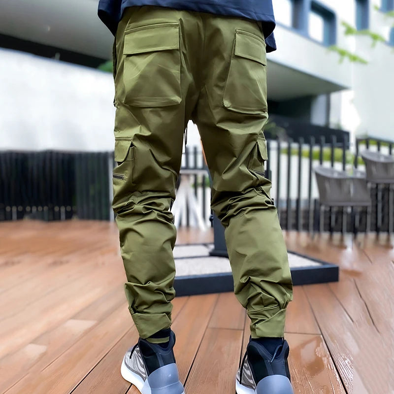 Men's Casual Pants Multi-pocket Cargo Trousers Striped Reflect Sweatpants Breathable Lightweight Jogging Trousers Gym Trackpant