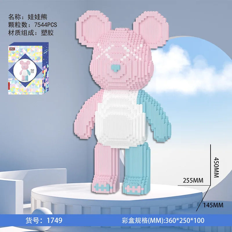 Dunhuang Bear Building Block Machine Love Bear Model Assembled Overalls Flower Bear Magic Bricks Toy For Kids Christmas Gift