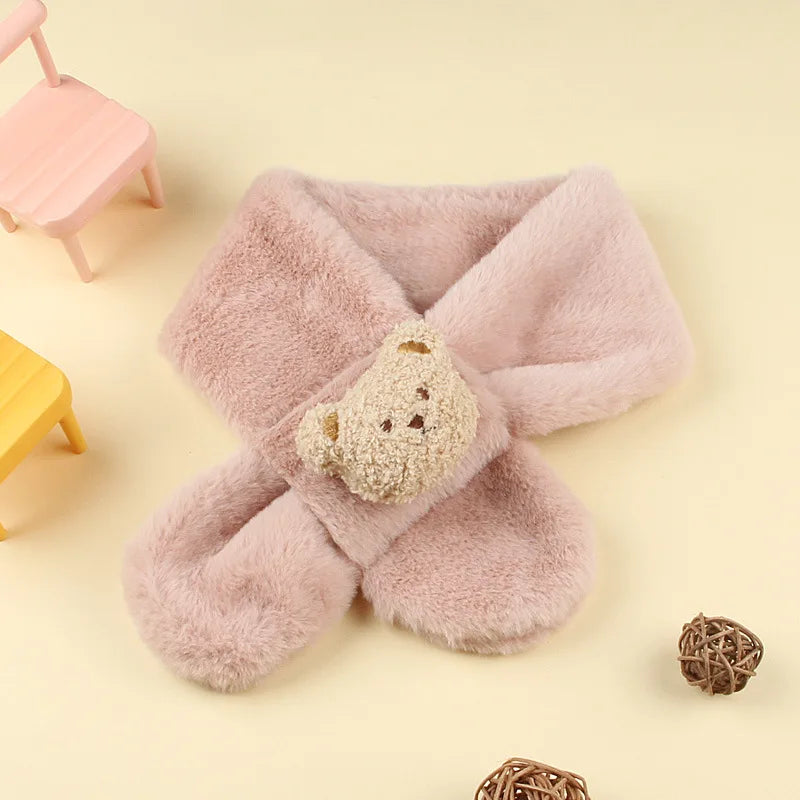 Winter Warm Plush Baby Scarf Cute Caroon Bears Boy Girl Scarves Newborn Toddler Faux Fur Children Cross Neckerchief