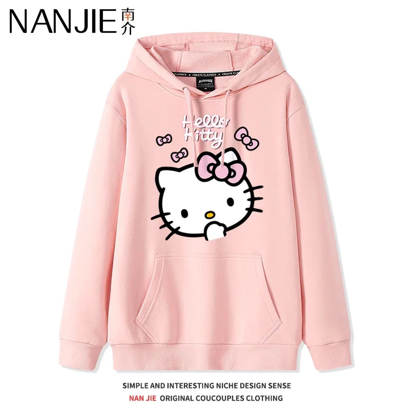 Casual Fashion Versatile Hoodie Girls' Campus Outfit TopsCartoon Print Cute Kitty Loose Hooded Girl's Friend Dress Couple Dress